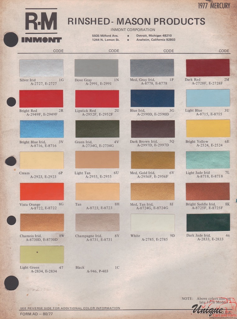 1977 Mercury Paint Charts Rinshed-Mason 1
